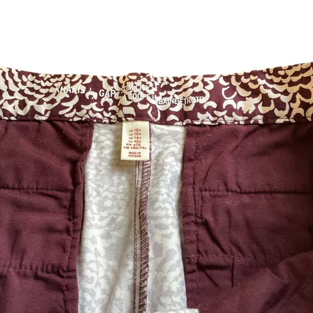 Gap Burgundy Floral Khaki Patterned Trousers Size 10 - Picture 5 of 7